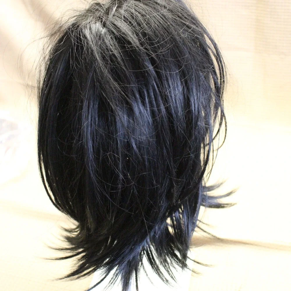 Black Layered Short Wig with Bangs Synthetic Hair Y2K Goth Emo Cosplay 10in